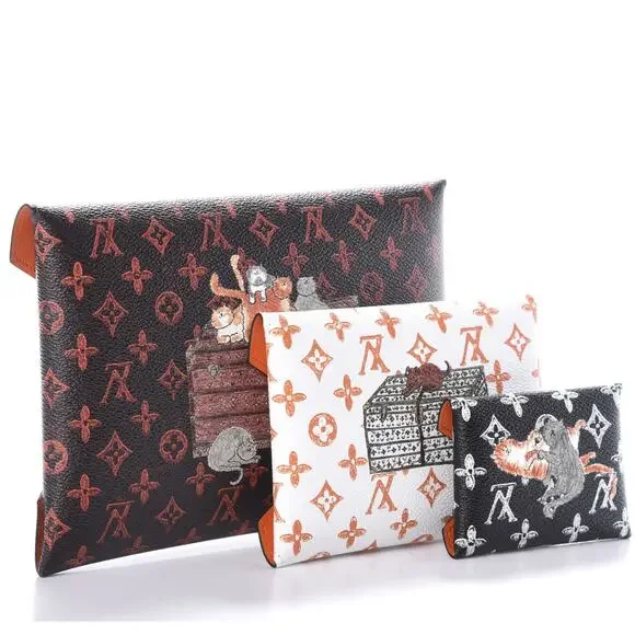 Louis Vuitton Catogram Kirigami bags 3-Pochettes Grace Coddington cats LV Rare - Picture 3 of 15